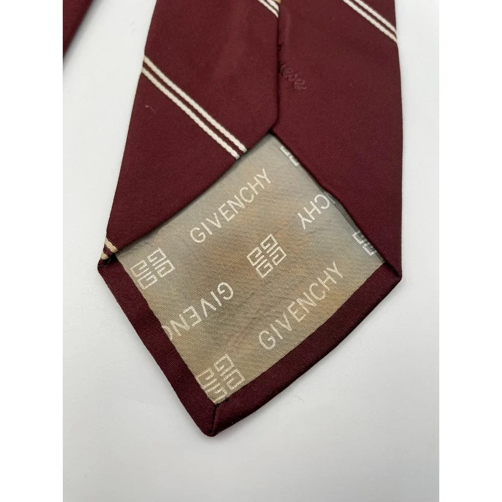 Givenchy Gentlemen Paris Burgundy Striped Silk Blend Vintage Necktie Celanese